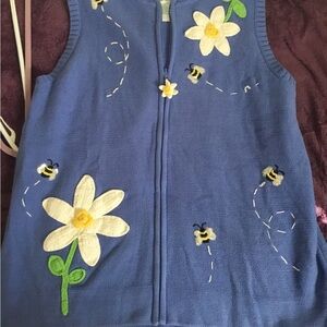 Vintage Quaker Factory Blue Zipper Front Hoodie Vest